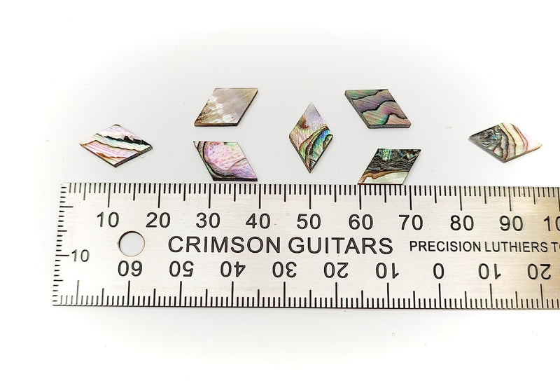 Inlay Set - Set of 12 Abalone Diamond Shapes - showing size