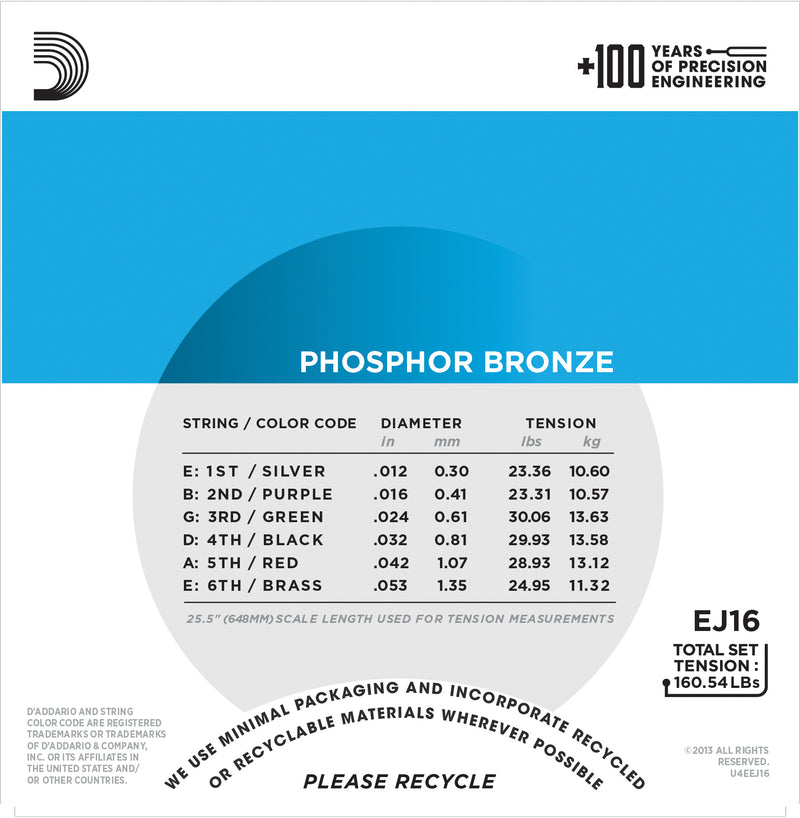 D'Addario Phosphor Bronze Acoustic Strings 12-53 Gauge